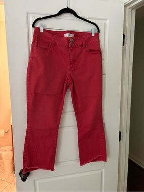 CAbi Red Flare Jeans with Raw Hem